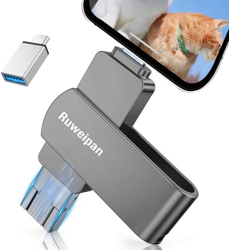 Ruweipan Pendrive för telefon, [Ingen app] externt minne 512 GB Mini Photo Stick USB 3.0 höghastighetsöverföring 4-i-1 USB-minne för typ C-telefon iOS/OTG Smartphone/PC/Laptop, 512 GB svart
