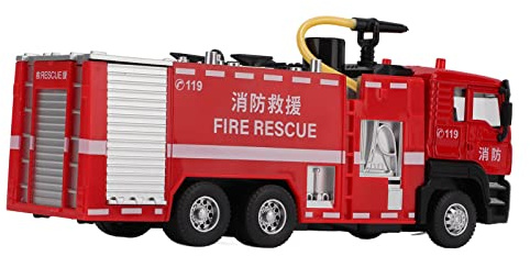 Hamwesh Feuerwehrauto-Spielzeug, per Knopfdruck Aktiviertes, Simuliertes Tonlicht, Maßstab 1:50, Zurückziehbarer Fronthub-Wassersprüh-Tankwagen, Metall-Feuerbekämpfungsmodell mit Wassertank für ab 3