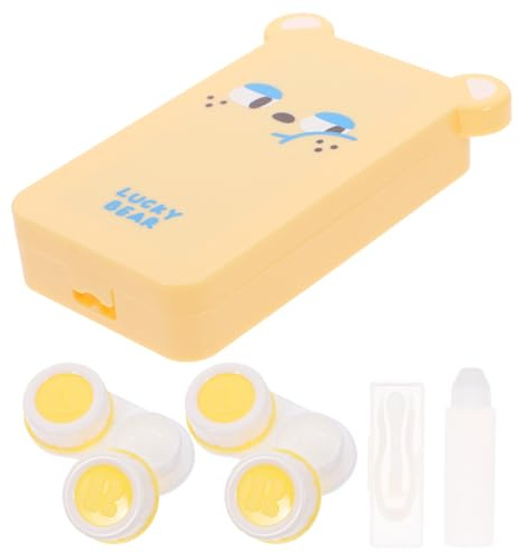 ibasenice 1set Custodia Porta Lenti Contatto in Piccola Organizer Portatile Antigoccia con Design Carino Orsetto Giallo Scatola Trasparente per Lenti Giornalieri Facile da Aprire