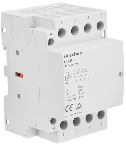Heschen Haushalts-Wechselstromschütz CT1-63, 4-polig offen, AC 220 V/240 V Spulenspannung, 35 mm DIN-Schienenbefestigung