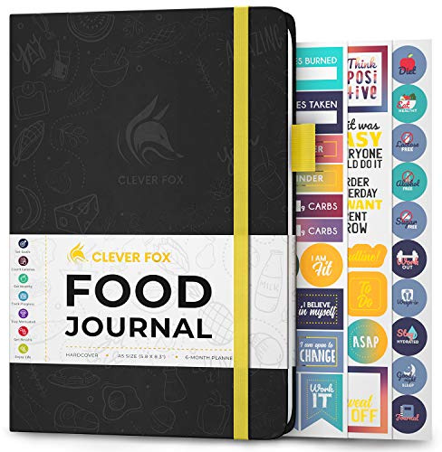 Clever Fox Lebensmittel Journal - Tägliches Ernährungstagebuch zur Verfolgung der Kalorien, Einhaltung einer gesunden Ernährung & Erreichen von Gewichtsverlustzielen - Schwarz