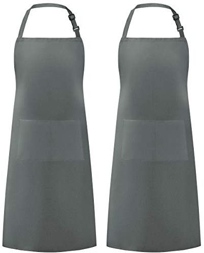 Syntus 2 Pack Adjustable Bib Apron Waterdrop Resistant with 2 Pockets Cooking Kitchen Aprons for Women Men Chef