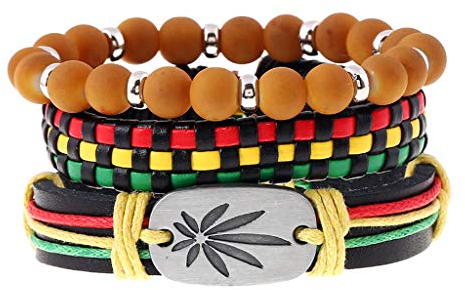 KERDEJAR Bracelets, 3Pcs Jamaïque Cuir Weed Chanvre Cordon Tissé Bracelets Tressés Rasta Reggae Jeweley