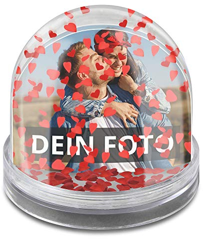 PhotoFancy® - Schneekugel mit Foto und Glitzer-Herzchen personalisiert gestalten
