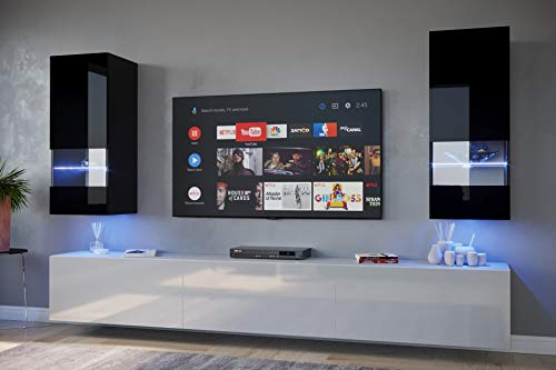 Furnitech Wohnwand Wohnzimmer - Wohnzimmer Möbel mit LED RGB - 16 Farben - Hängend Wohnwand Modern - Wohnzimmer Schrankwand mit Regale und TV Schrank (Sezana AN21-18BW-HG5 1A)