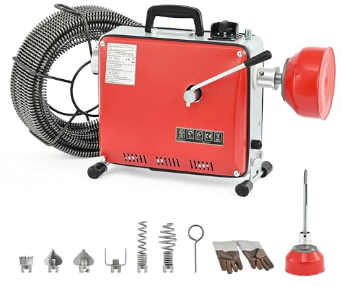 ZELCAN Elektrische Rohrreinigungsmaschine mit 16mm 20M + Ø10mm 5M Spiralen Kanalreinigungsmaschine 400W Badewannenablauf-Reinigungswerkzeug Drain Clean Rohrreinigungsgerät Elektrische Rohr-Reiniger