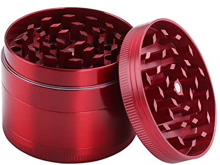 Kinstecks ​​2.1 Broyeur d'herbes Moulin à épices en Aluminium, 4 pièces, avec grattoir à Pollen, idéal pour Le Fin Gourmet Qui Recherche l'excellence culinaire-rouge
