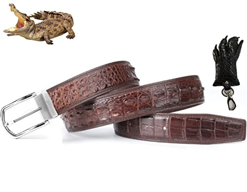 WPQRED Herren Gürtel aus echtem Krokodilleder, kratzfest, lichtbeständig, verstellbar, mit Edelstahlschnalle (Krokodil-Poten-Schlüsselanhänger und Geschenkbox im Lieferumfang enthalten), Braun A Style