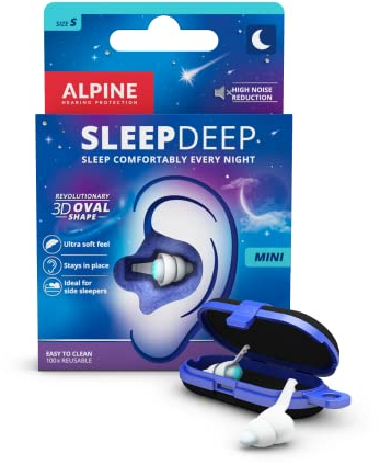Alpine SleepDeep – Tappi orecchie per dormire in gel morbido – 27 dB riduzione del rumore – Forma ovale 3D, massimo comfort – 1 paio (Taglia Mini), adatta a orecchie piccole