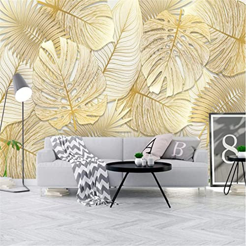 Carta Da Parati Murale Semplice Ricca Elegante Tropicale D'Oro Foglia Di Banano Giardino Sfondo Carta Da Parati Murales Poster Murale Soggiorno Camera Letto Minimalista Sfondo-430cm×300cm