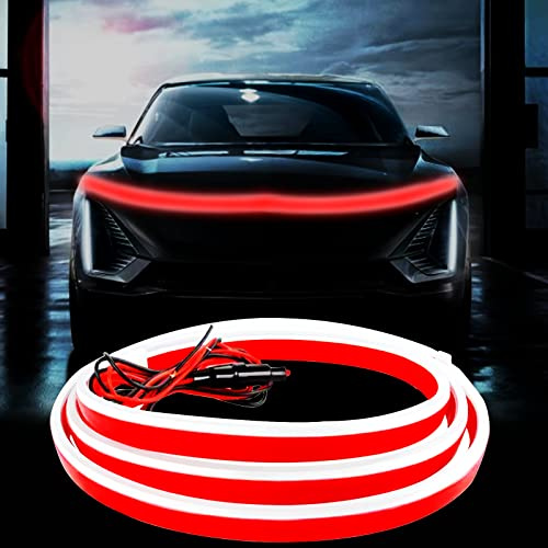Car Hood Light, 1.8m Auto LED Daytime Running Lights Strip, 12V Flexible Headlight Universal Engine Cover Decoration Exterior Accessories for Cars, SUVs, Trucks, Dynamic Scan Start-up Effect (Red)