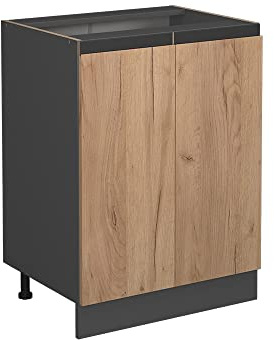 Vicco Meuble Bas de Cuisine R-Line, Chêne doré, 60cm | 2 Portes · Sans plan de travail · Pieds réglables en hauteur · 1 Tablette · Librement combinable