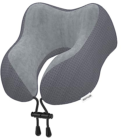 Yomisee Nackenkissen Flugzeug, Reisekissen Auto aus Memory Foam mit samtweichem Bezug, Nackenhörnchen Erwachsene für Reisen, Camping, Büro und Haus (Dunkelgrau)