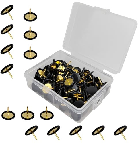 100 Stück Reißnägel, Reißnägel, flache Reißzwecken, aus Metall, Rundkopf-Reißnägel mit Aufbewahrungsbox für Karte, Fotowand, Büro, Korktafeln (schwarz, 100)