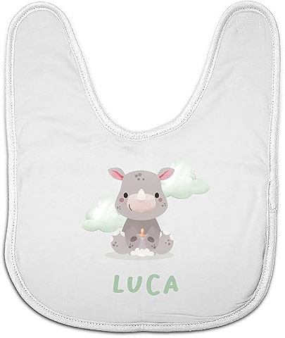 LolaPix Bavoirs pour nouveau-nés. Bavoirs personnalisés avec nom. Bavoirs originaux. Bavoirs avec fermeture velcro. Cadeaux personnalisés. Cadeau original. Nuages de rhinocéros