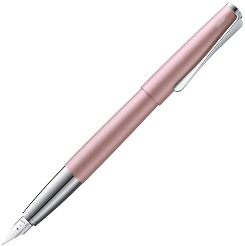 LAMY studio rose matt Füller – universeller Füllfederhalter in elegantem Gehäuse aus Ganzmetall – 14 kt. Goldfeder, partiell platiniert & in Strichbreite EF – inkl. Tintenpatrone T 10 blau