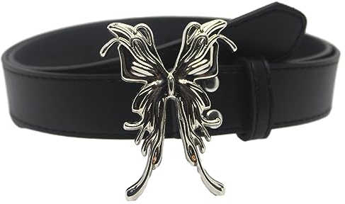 Morain Taillengürtel, Frauen PU Gürtel Schmetterling Schnalle Taille Gürtel Subkultur Pin Schnalle Bund Punk Y2K Jeans Hosen Gürtel Hot Girl Zubehör, Schwarz , 105cm long and 2.8cm wide