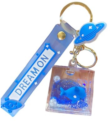 BsaPP Simpatico portachiavi galleggiante a forma di balena blu Kawaii Motion Liquid Quicksand Sea Animal portachiavi chiavi auto ciondolo borsa per donne ragazza, Blu E, Taglia unica