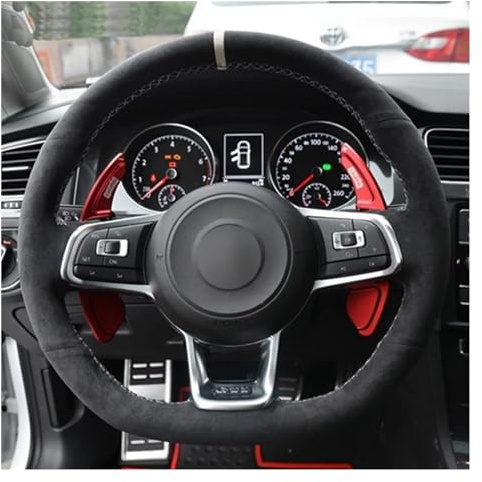 Lenkrad Abdeckung DIY Handgenähte Carbon-Faser-Schwarz-Auto-Lenkradabdeckung Für VW Für Golf 7 Für GTI Für Golf Für R MK7 Für Polo Für Scirocco 2015 2016 Lenkradbezug (Farbe : D)