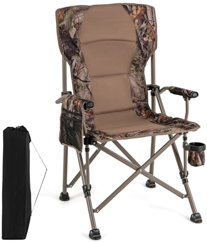 Goplus Hunting Chair, Lightweight Folding Hunting Blind Chair w/Padded Armrests, Cup Holder, Carrying Bag, High Back Portable Outdoor Ground Blind Seat for Hunting, Hiking, Fishing, Travel