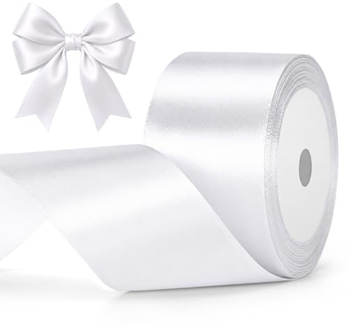 G2PLUS Weiß Satinband 50mm, Breit Dekoration Geschenkband, 22m Schleifenband zum Bastel, Weiß Satin Dekoband für Geschenkverpackung, Dekoration