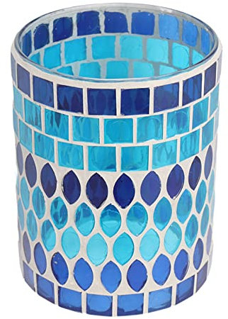 Portavelas de Cristal Azul Hecho a Mano para Decoración del Hogar, Aspecto Vintage con Efecto de Lentejuelas de Cristal, Adecuado para Varias Velas para Decoración de Velas,