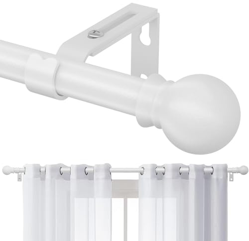 Gardinenstange, 71-213cm Gardinenstange mit Verstellbare Halterungen aus Edelstahl, Gardinenstange Beschläge 16 mm Durchmesser mit Rundem Endstück für Schlafzimmer, Wohnzimmer, Küche/Mattweiß