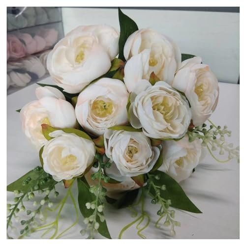 FUHAI-666 Künstliche Blumen 10 Köpfe Simulation Blumen Seide Teerosen Künstliche Blumen Rosenstrauß Hochzeit Brautsträuße Tisch Home Innendekoration Kunstblumen Blumen Dekor(Light-pink)