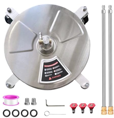 Oberflächenreiniger – Hochdruckreiniger mit 4 Rädern, 15 Zoll Edelstahl Hochdruckreiniger für die Reinigung von Einfahrten, Gehwegen und Terrassen. Reinigungsaufsatz mit 1/4-Zoll-Schnellanschluss