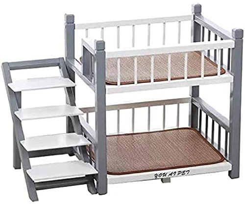 Etagenbett für kleine Hunde und mittelgroße Hunde mit Treppe und erhöhter Sitzstange, doppellagiger Holzrahmen, für kleine und mittelgroße Hunde