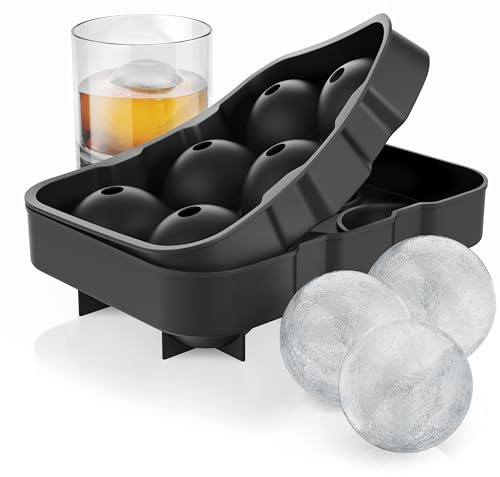 Arendo - Eiswürfelform Silikon groß mit Deckel - Eiswürfel rund sechsfach mit Trichter – 6x46ml Kugelform – extra große Öffnungen – Silikon zum leichten Herauslösen – spülmaschinengeeignet