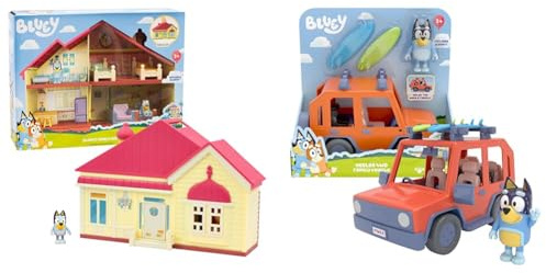 Bluey – Family House Playset, Casita de Juguete del Perrito, Cierra para Guardar Todo y asa & – Family Cruiser, Caravana Familiar del Perrito Azul de la Televisión, Vehículo de Vacaciones