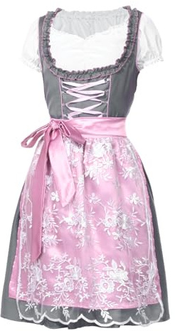 Suffolly Dirndl Set 3 Teilig Damen Midi Trachtenkleider Modern Trachtenkleid Set mit Trachtenrock Kleid, Dirndlbluse, Dirndlschürze für Oktoberfest, XL