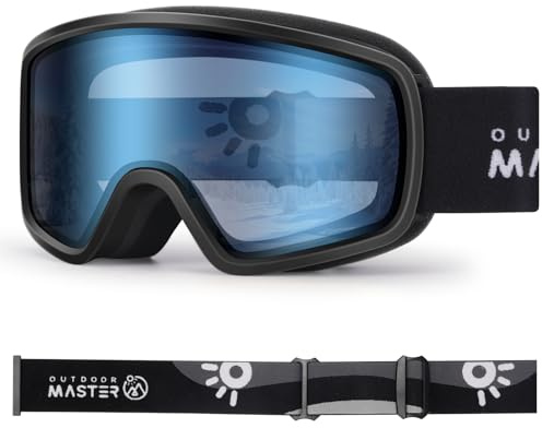 OutdoorMaster Kids Ski Goggles OTG Snowboard Goggles with 100% UV Protection Kids Snow Goggles for Boys Girls Toddler(BlackFrame Vlt 62%+LightBlue Lens)