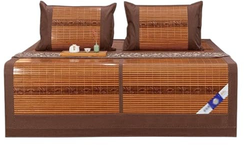 AMYSTY Sommer-Schlafmatte Sommer-Kühl-Isomatte Sommer-Isomatte, Natürliches Bambus-Kühlkissen, Glatte, Doppelseitige Klappbettmatte Bambusmatten-Bett Sommerschlafmatte(1.5 * 1.95M/59 * 77in)