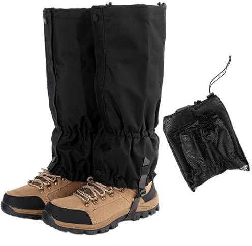 Beingamaschen zum Wandern, wasserdichte verstellbare Anti-Tear-Beingamaschen für Männer und Frauen, Wandergamaschen mit verstellbarem Gummi-Fußriemen für Schlamm, Sand und Schnee (Schwarz)