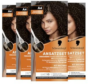 Schwarzkopf Ansatzset A4 Dunkelbraun Stufe 3 (4x 45 ml), dauerhafte Haarfarbe zum Haaransatz kaschieren in nur 10 Minuten, Ansatzfarbe für harmonische Übergänge