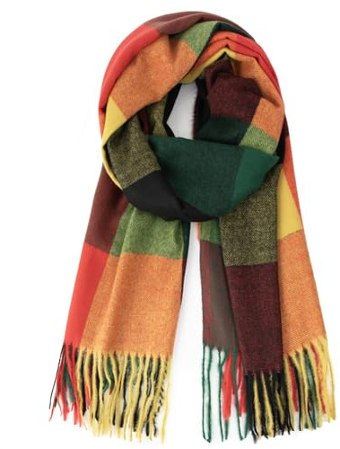 Gloop Bufanda XXL para mujer, cálida, cálida y bonita, bufanda de gran tamaño, 02663, Verde-Amarillo-Naranja, Talla única