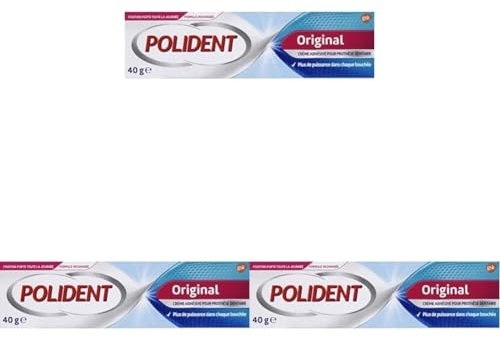 Polident Original Crème Fixative Forte, Pour Prothèses Dentaires Partielles ou Complètes, Goût Mentholé, 40g (Lot de 3)
