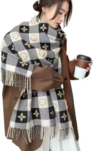 Écharpe réversible à Carreaux pour Femme et Fille Mode rétro d'hiver Douce et Confortable Longue écharpe épaisse et Chaude Poncho châle Veste (Gris,Taille Unique)