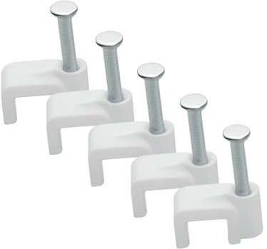 REULIN 100+ Pack Of 5mm Flat Cable Clips for Outdoor and Indoor Use, Wire Management Nail Clips For Flat RJ11 Land line Phone Cables, Speaker Wires, Modem Flat Cable (White, 5 mm - Flat)