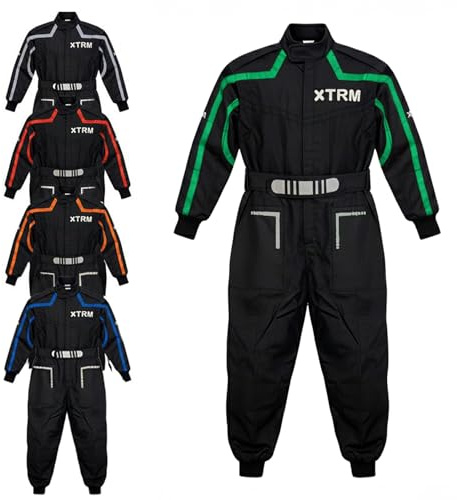 3GO Kinder Motocross Motorrad Rennanzug Kart Overall Neue Motorradbekleidung für Kind für Quad MX Gelände Trials Go-Karting ATV MTB BMX Enduro Dirt Bike Einteiler-Anzug, schwarz / grün, XS