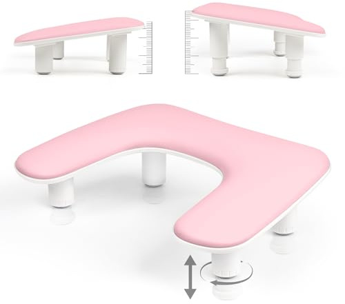 LINSSY Handauflage Nagelstudio, Höhenverstellbare U-förmige Armlehne für Maniküre-Nägel, Große Handlehne aus Mikrofaser-PU-Leder für Nageltechniker (Rosa)