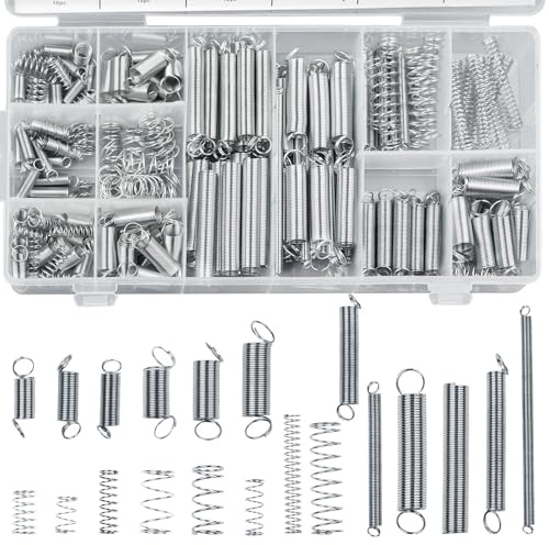 TAIANJI 200 Pcs Compression Springs and Tension Spring Steel, Assorted Extended Spring Box Partition Extension Spring Assortment Small Spring Coil Compressed Spiral Set