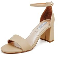 QUEEN HELENA Sandali con Tacco Largo con Cinturino Casual Donna ZM9738 (Nude, Sistema Taglie Calzature EU, Adulto, Donna, Numero, Media, 38)