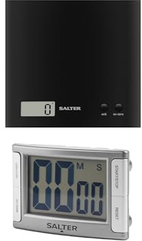 Salter Kitchen Scale & Timer Set – Arc Digital Baking Scale with 3kg Capacity, Tare Function, Magnetic/Freestanding Cooking Timer with Large Display, Countdown/Stopwatch, 99 Min 59 Sec