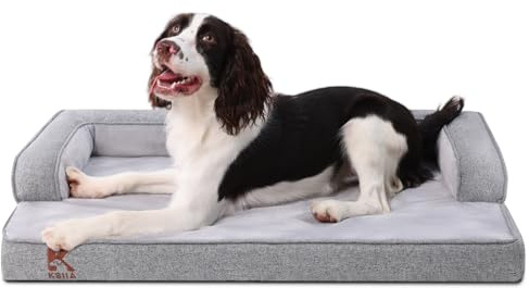 KSIIA Cama Grande para Perros Impermeable Sofá Cama Ortopédico para Perros con Refuerzo en Forma de U, Funda Extraíble Lavable y Base Antideslizante, Gris, 88 x 55 x 15 cm