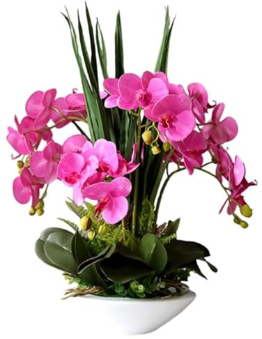 SdaryWare Orchidées artificielles en PU, 7 Branches, phalaenopsis artificielles avec Vase, Fausses Fleurs, 50 cm