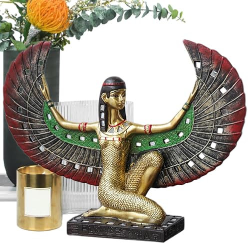 Statua egiziana - Figura del re antico, busto decorativo Egitto, decorazione da scrivania in resina | Scultura dipinta a mano con accenti dorati e copricapo reale per Display Offic