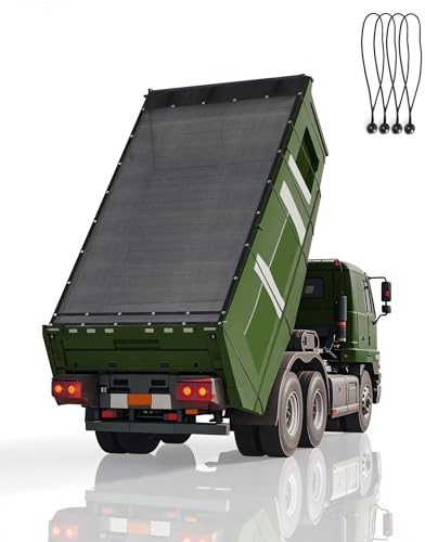Heavy Duty 7' x 14' Dump Trailer Tarp by FoundGo Mesh Tarp with Grommets, Air-Flow System, 4 Elastic Cords & 2 Pockets for Truck Bed Cover Replacement